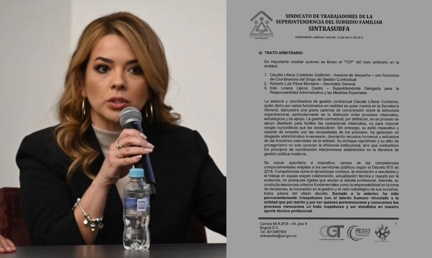 Escándalo en la Superintendencia de Subsidio: denuncian a Sandra Cadena por abuso de poder y hostigamiento